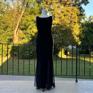 Vintage 90s Black Velvet Body Con Mermaid Dress Morticia Adams Halloween 8